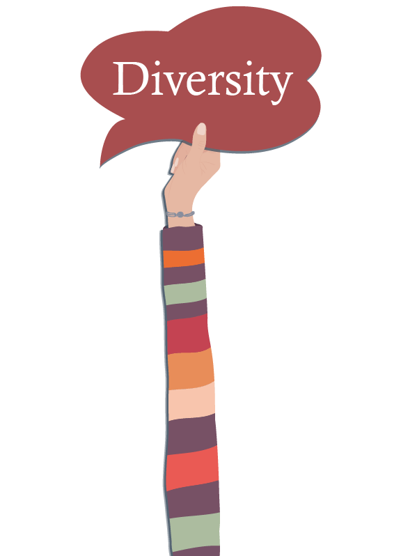 Hand holding a speech bubble with the word Diversity in it