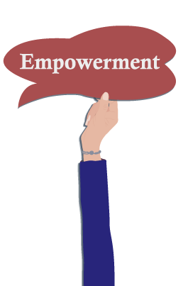 Hand holding a speech bubble with the word Empowerment in it